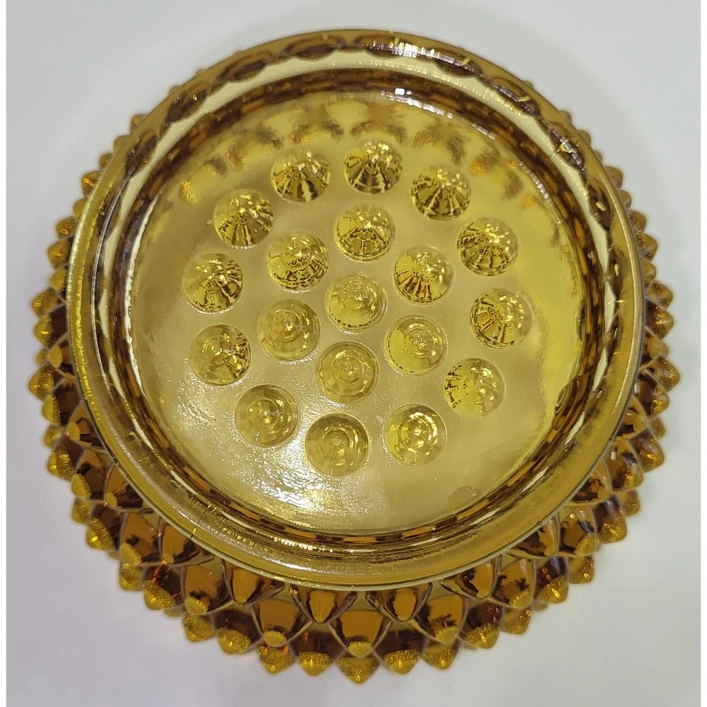 Hobnail Amber Glass Votive Candle Holder Dish Vintage MCM Scalloped‎ Edge